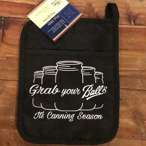 New black with white lettering pot holders